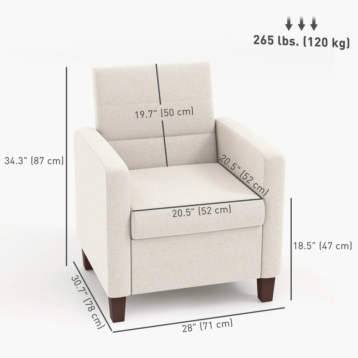 Modern Fabric Accent Chair, Seat Cushion, Non-Slip Pads, Cream White Accent Chairs at Gallery Canada