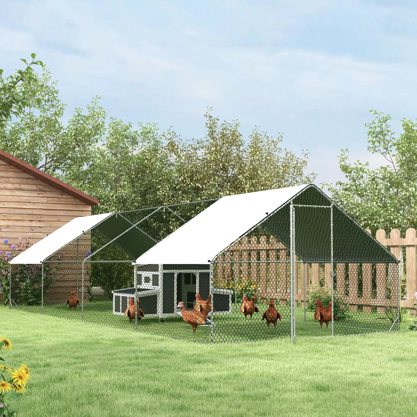 9.8' x 26.2' x 6.6' Chicken Coop, Outdoor Hen House With Cover, Lockable Door Chicken Coops at Gallery Canada