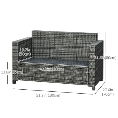 2 Seat Patio Loveseat Wicker Sofa Chair, Outdoor Rattan Couch with Cushion, Grey Patio Furniture Sets at Gallery Canada