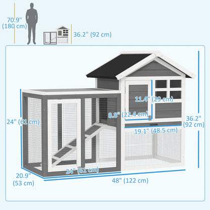 48" Weatherproof Wooden Rabbit Hutch, Slant Roof, Screened Run, Grey Rabbit Hutch at Gallery Canada