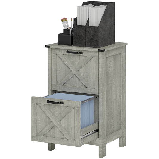 Vertical Filing Cabinet, 2 Drawers, Rustic Farmhouse, A4 Letter Size, Stone Grey Office Cabinets & Cupboards Stone Grey at Gallery Canada