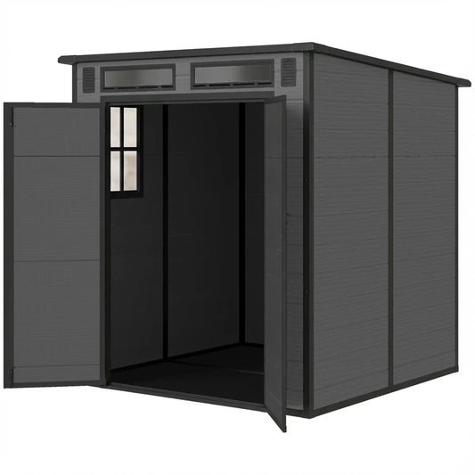 6' x 6' Outdoor Storage Shed, Plastic Garden Shed, Dark Grey, Dark Grey Sheds Dark Grey at Gallery Canada