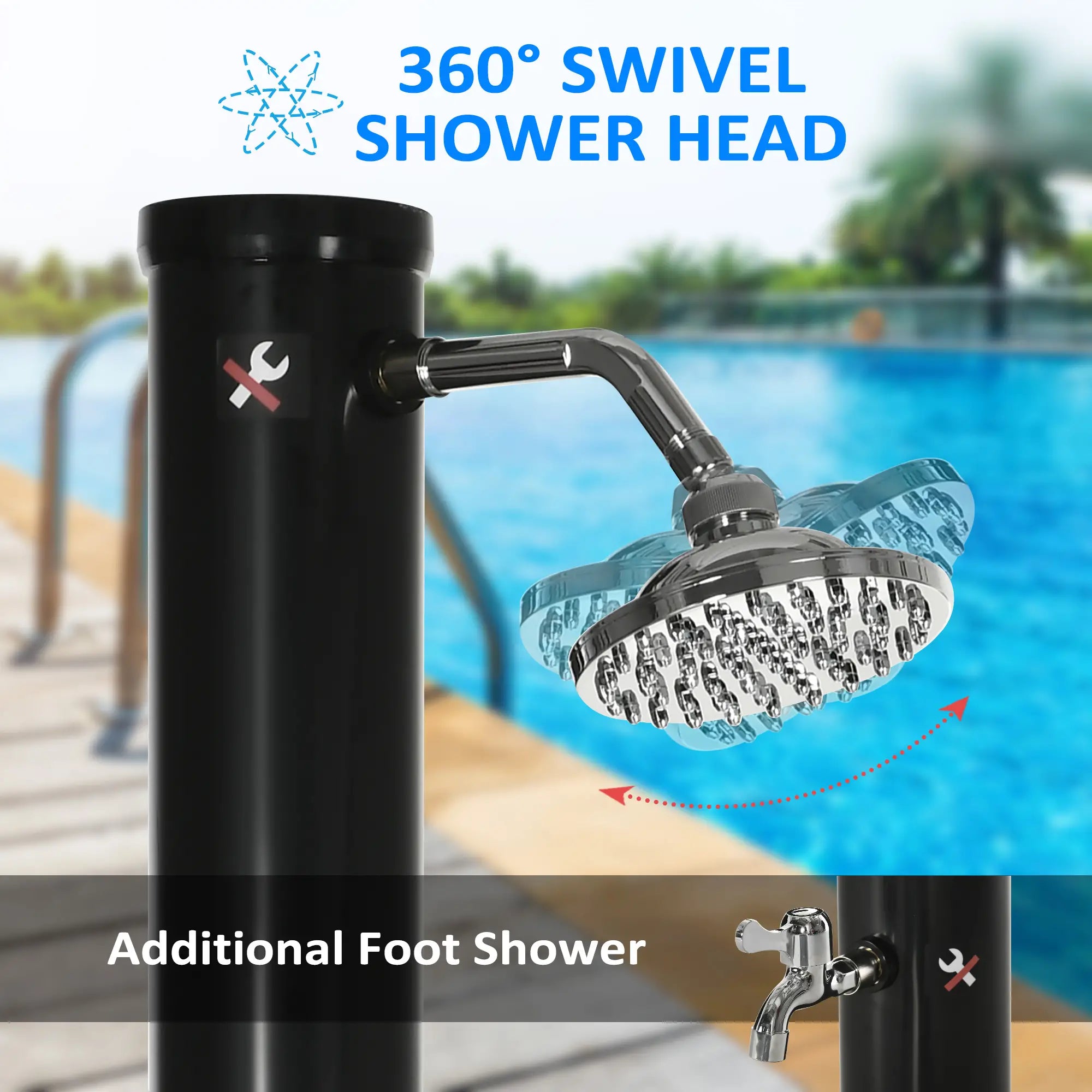 5.3 Gallons Solar Shower, Rotating Rainfall, Temperature Adjustment, Black Outdoor Swimming Pools & Hot Tubs at Gallery Canada