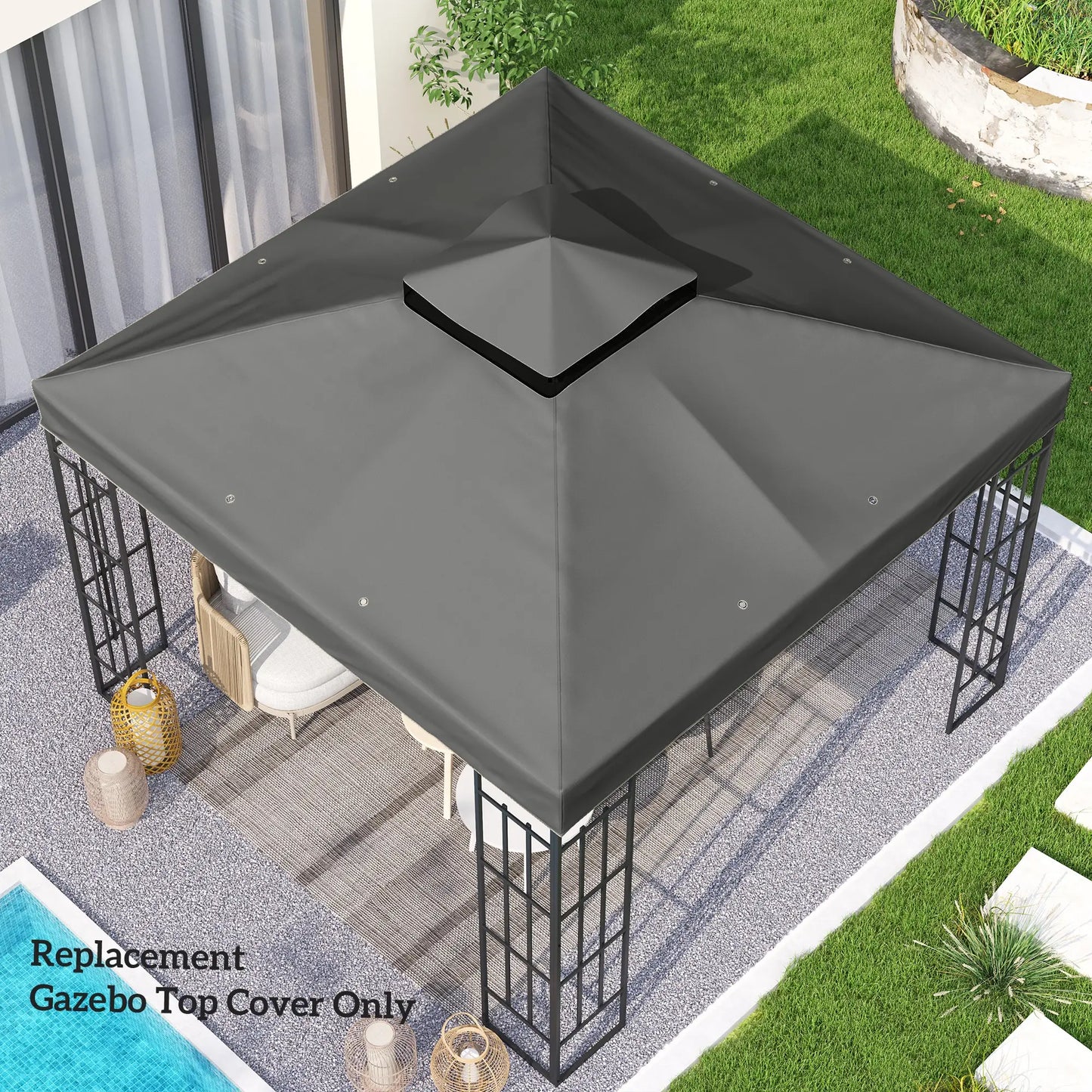 10' x 10' Gazebo Canopy Replacement Cover, UPF30+, Top Cover Only, Dark Grey Gazebo Canopy Replacement at Gallery Canada