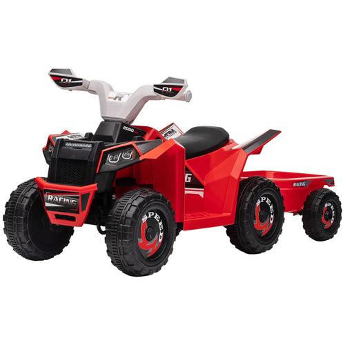6V Electric Toy Car with Trailer, Forward Backward, Red