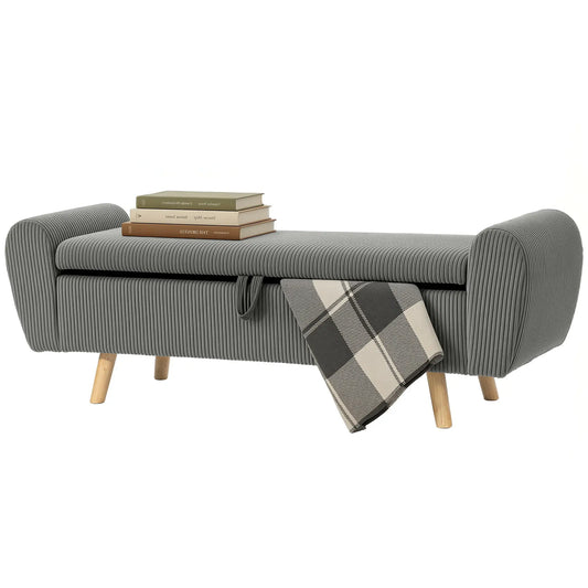 59" Corduroy Storage Ottoman Bench, Dark Grey Storage Ottomans & Benches Dark Grey at Gallery Canada