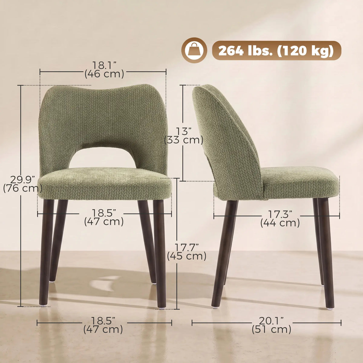 Chenille Upholstered Dining Chairs Set, Green Dining Chairs at Gallery Canada