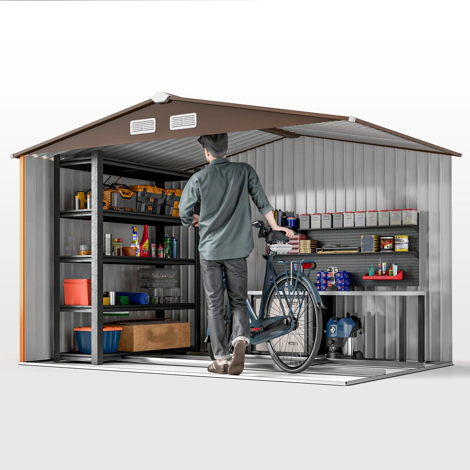 9.1'x6.4'x6.3' Garden Storage Shed, Metal Tool House, Double Doors, Dark Grey Yellow Sheds at Gallery Canada