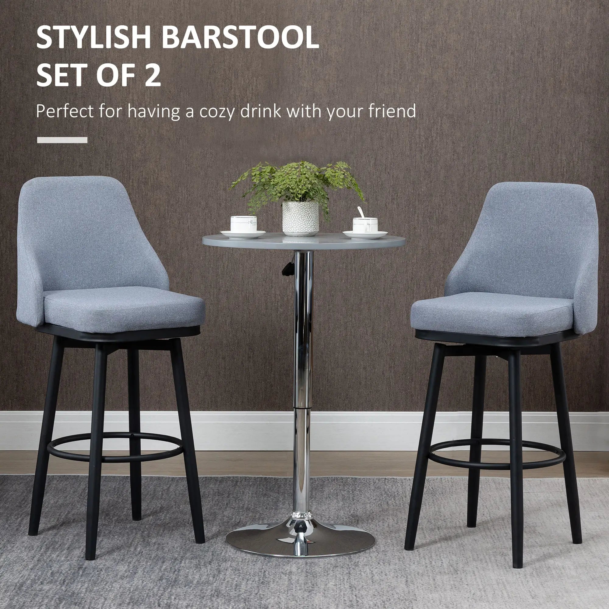 Extra Tall Bar Stools Set of 2, 360° Swivel, Steel Legs Footrest, Light Grey Bar Stools at Gallery Canada