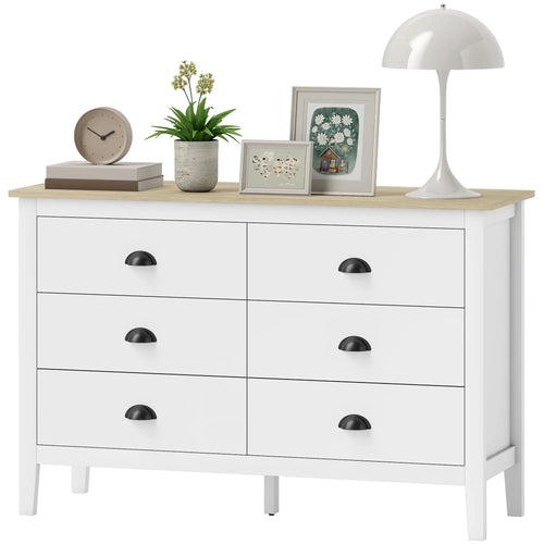 6 Drawer Dresser with Quiet Slides, Modern for Bedroom, White