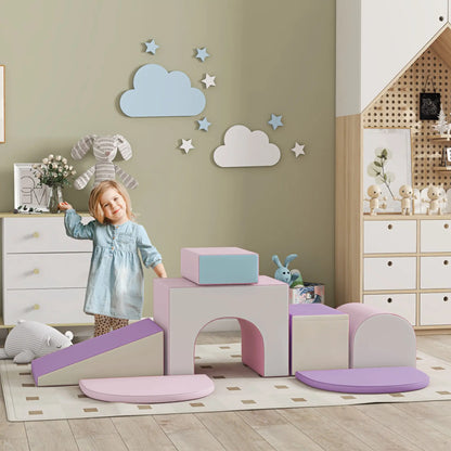 7 Piece Indoor Soft Play Set, Toddler Climb and Crawl, Pink/Purple Baby Gym & Playmats at Gallery Canada