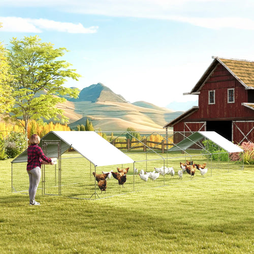 Metal Chicken Coop With Water And UV Protection Cover, 39.4' x 9.8' x 6.4'