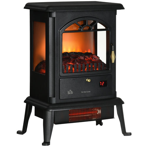 22 Infrared Electric Fireplace Stove, Freestanding Heater, 3D Flame, Adjustable Temp, Timer, 1000W/1500W, Black