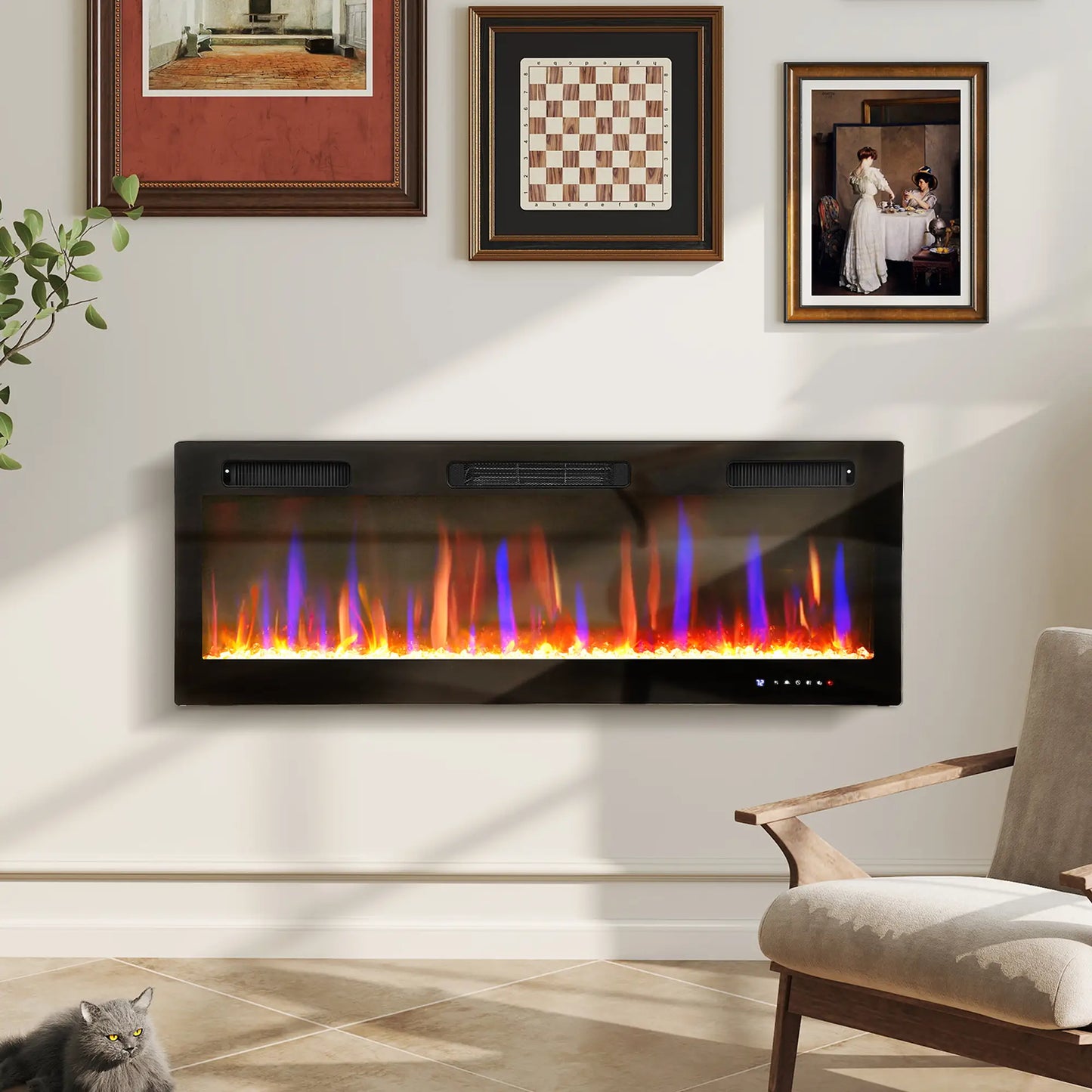50" Thin Electric Fireplace, Freestanding, Wall Mounted Heater, Eco Mode, Auto Switch, Remote, 1500W Electric Fireplaces at Gallery Canada