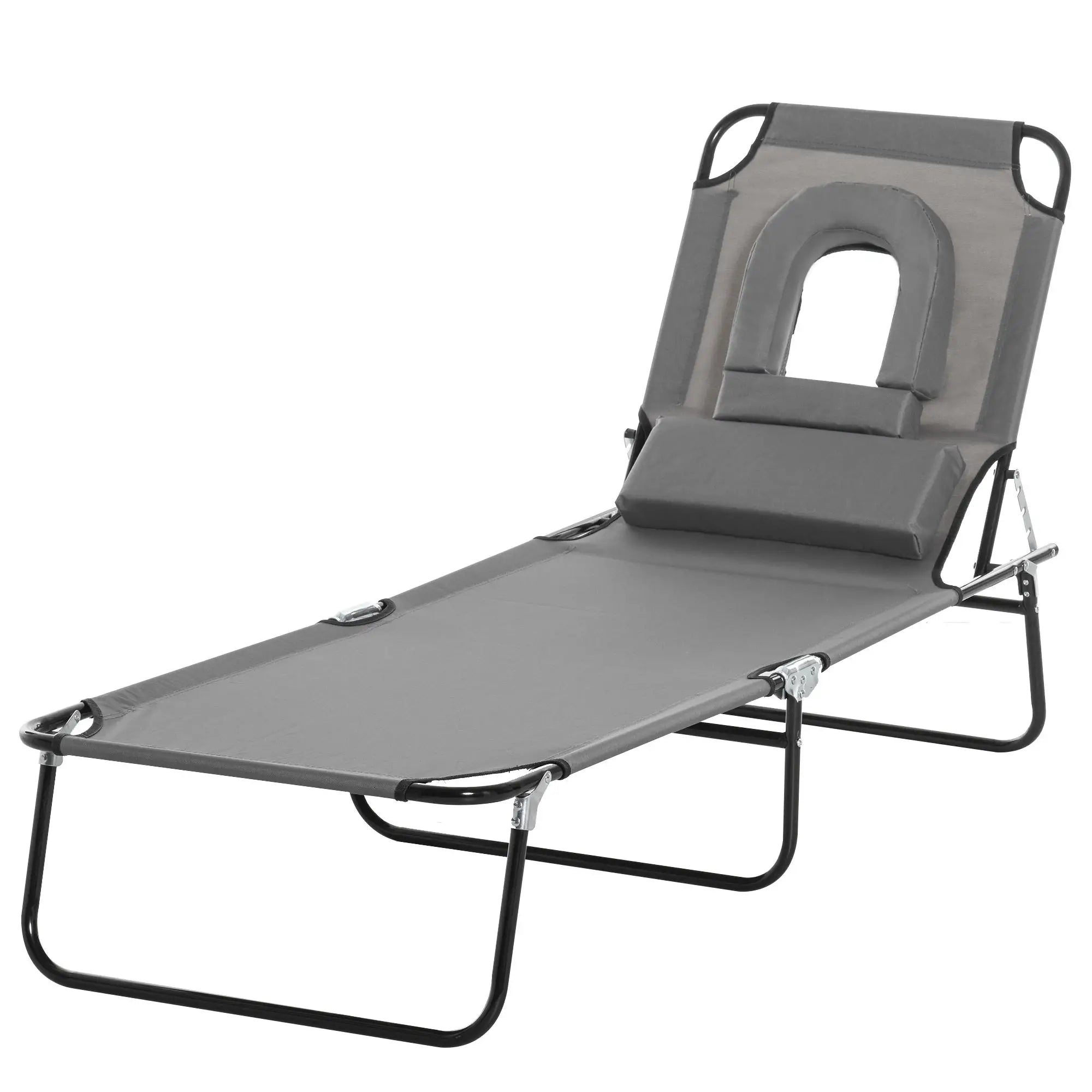 Adjustable Outdoor Lounge Chair, Folding Chaise with Face Hole, Grey Lounger Chairs at Gallery Canada