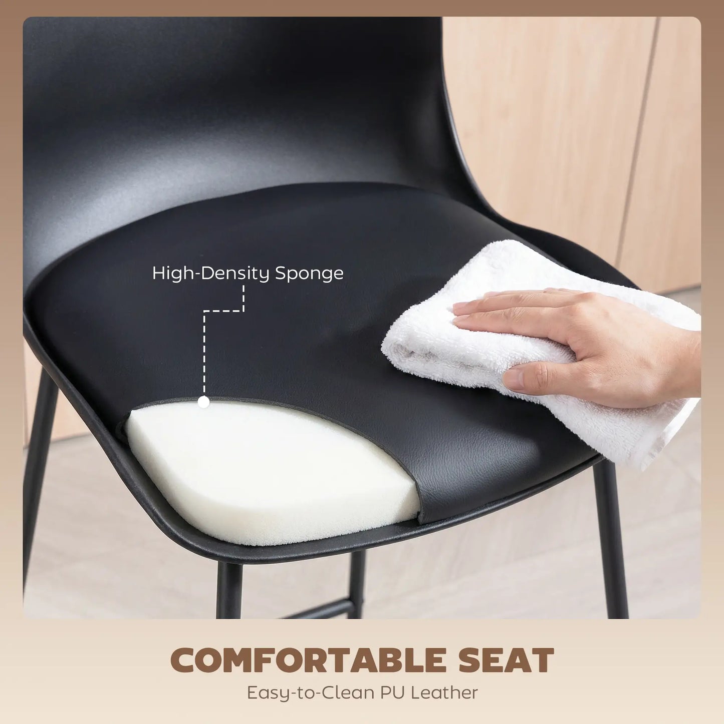 Modern Bar Stools Set of 2, PU Leather, Counter Height, Black Bar Stools at Gallery Canada