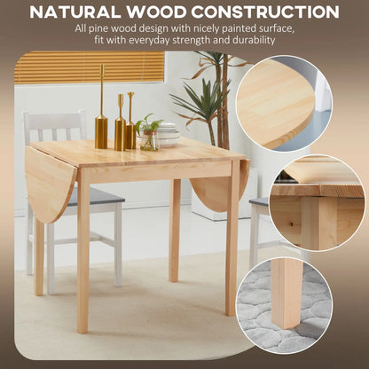 Solid Wood Drop Leaf Kitchen Table, Folding Dining Table, Natural