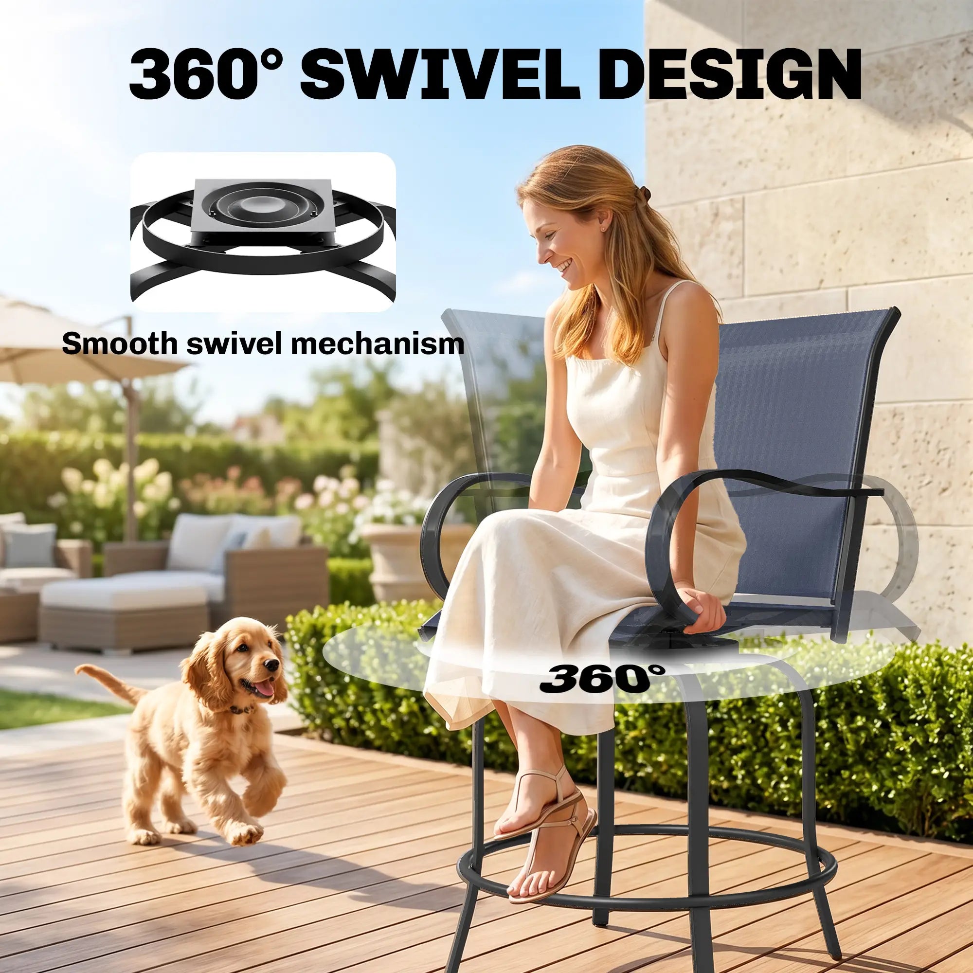 Outdoor Bar Stools Set of 2, 360° Swivel, 26.8