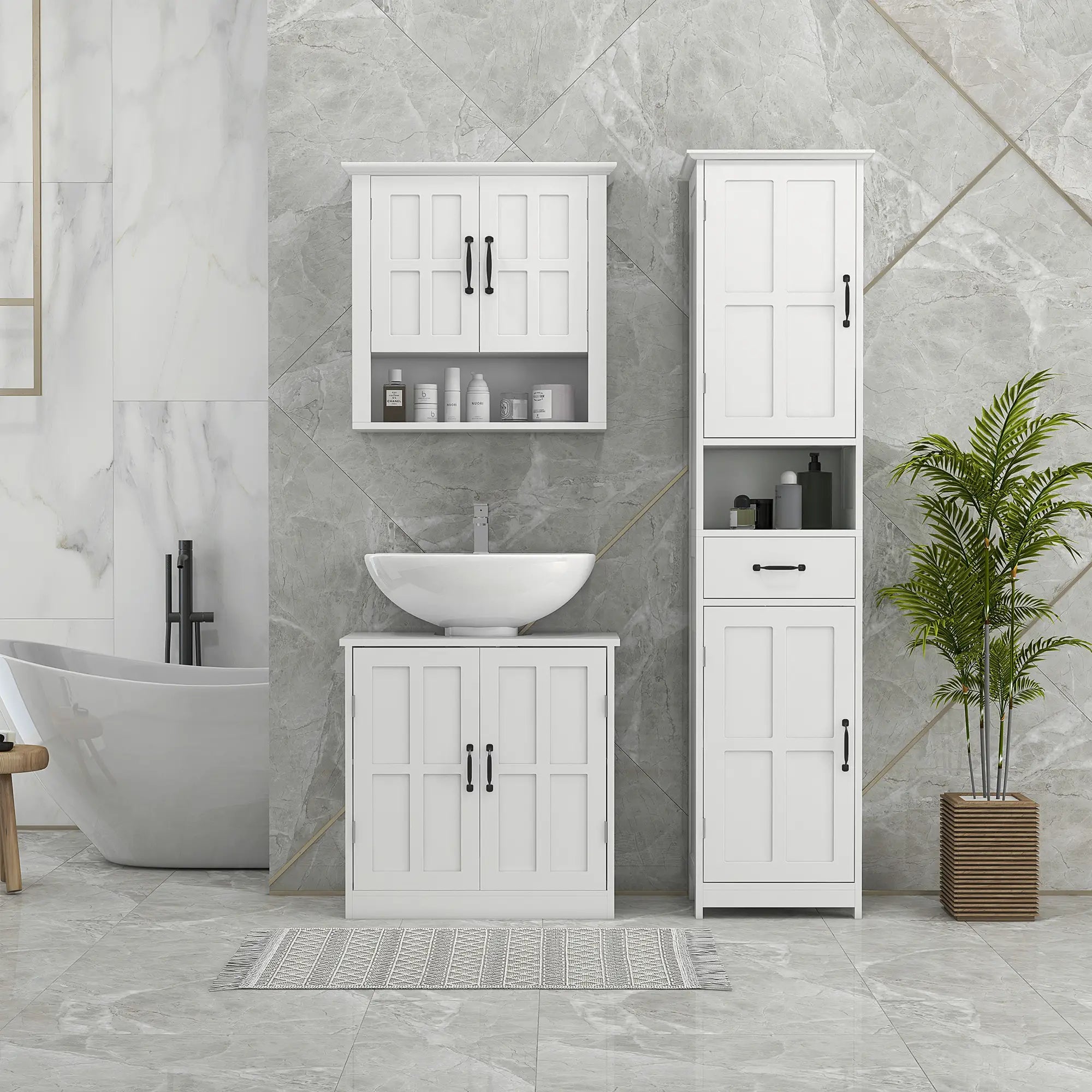 Modern Bathroom Cabinet, Narrow Vanity with Open Shelf, White Bathroom Cabinets at Gallery Canada