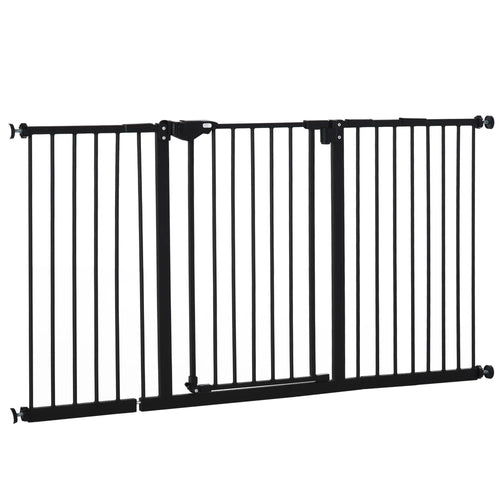 Pet Gate with Door, 30 Inch Tall, Includes Extensions Kit, Black