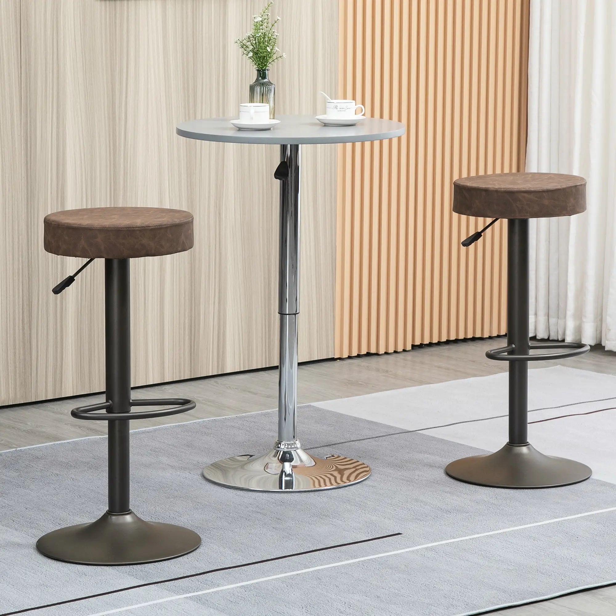 Adjustable Bar Stools Set of 2, Swivel with Footrest, PU Leather, Brown Bar Stools at Gallery Canada