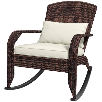 Outdoor Wicker Rocking Chair, High Back, Seat Cushion, Cream/Brown Outdoor Rocking Chairs Cream White, Mixed Brown at Gallery Canada