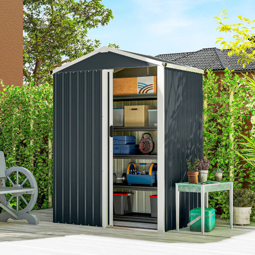 4.5 x 3ft Metal Garden Shed, Waterproof, Lockable Door, Dark Grey