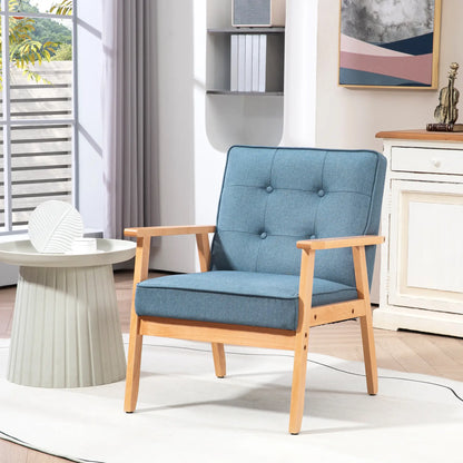 Modern Fabric Armchair, Tufted Back, Wood Legs, Thick Padding, Blue Accent Chairs at Gallery Canada
