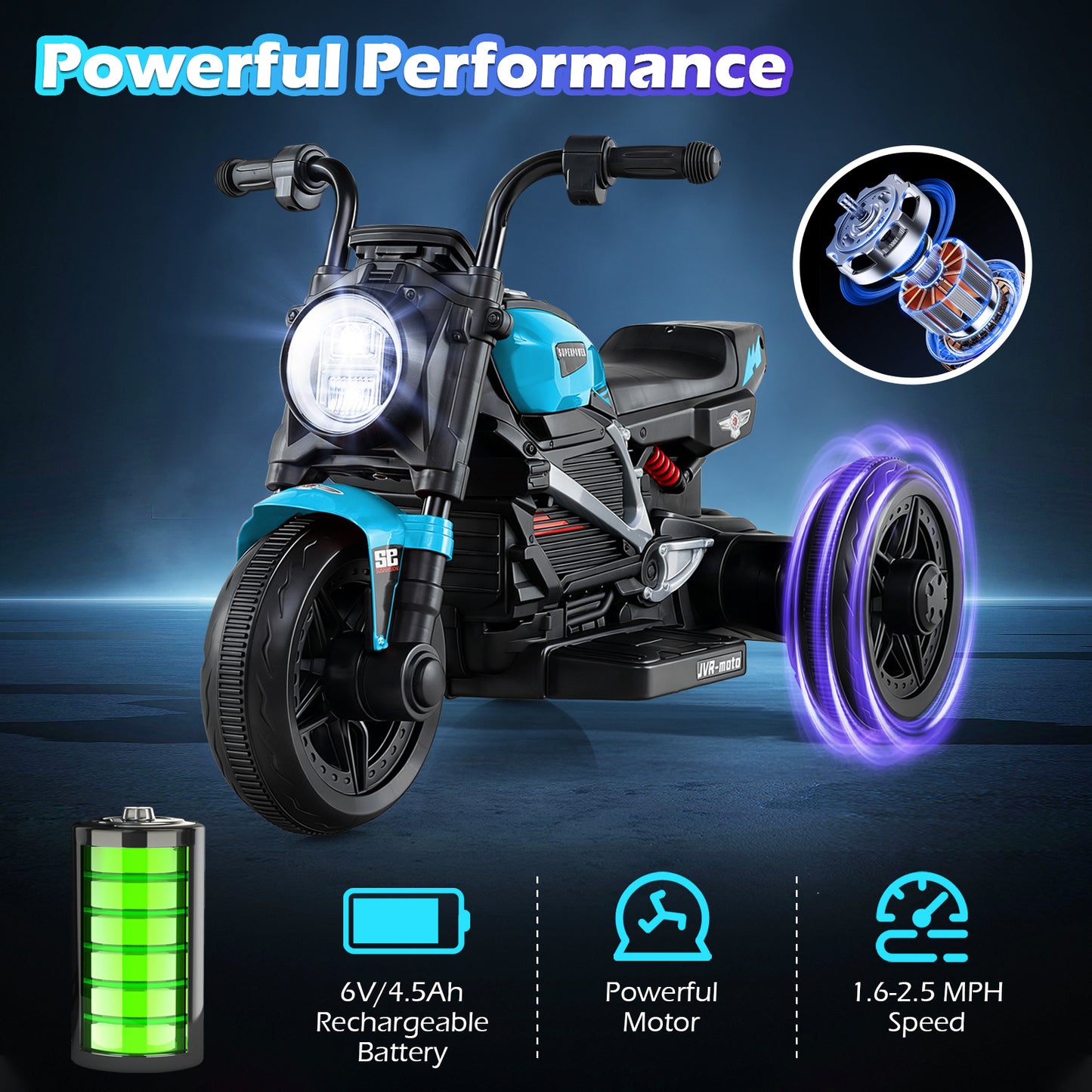 6V Kids Electric Motorcycle with LED Headlight and Music for Toddlers Aged 3-5, Blue Powered Ride On Toys at Gallery Canada