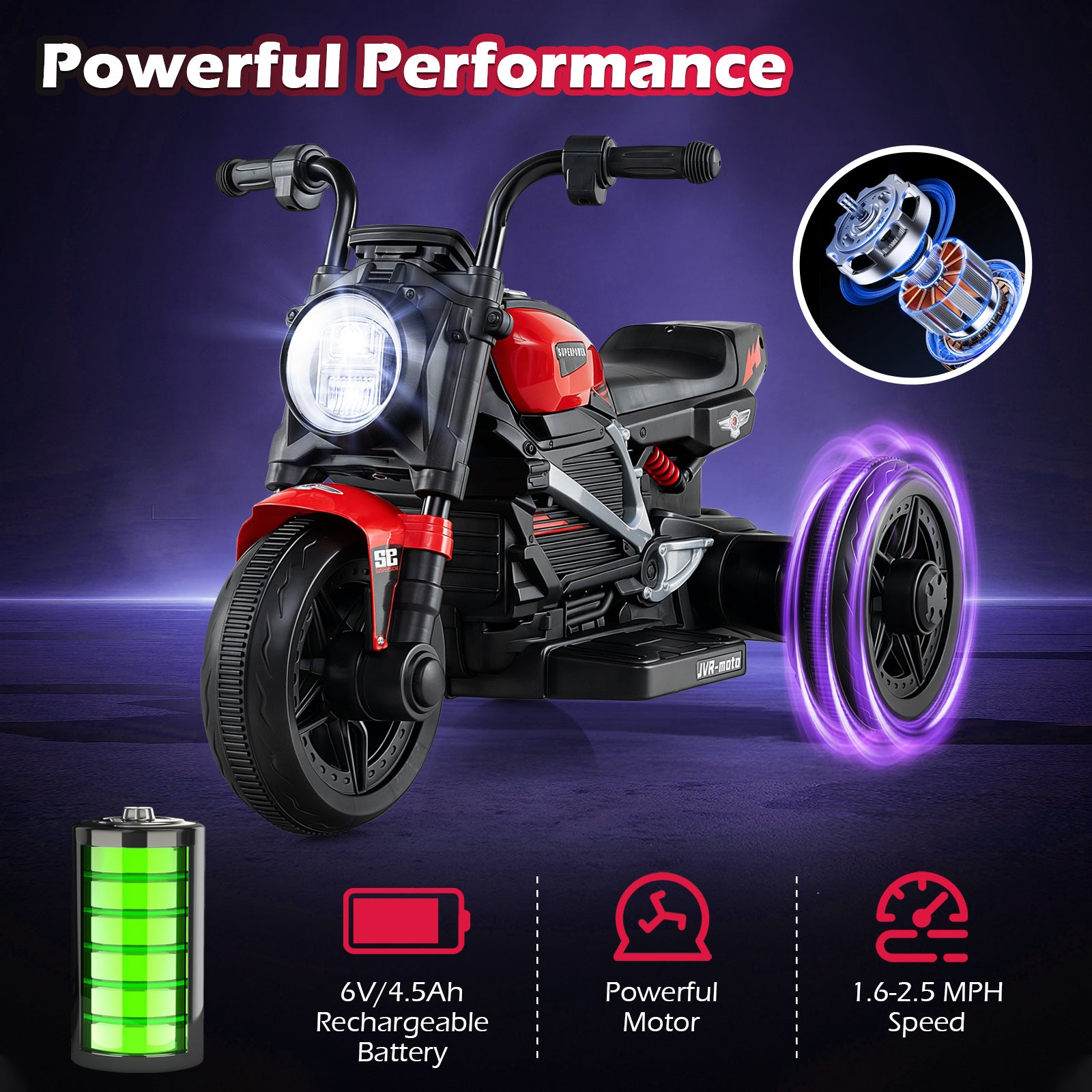 6V Kids Electric Motorcycle with LED Headlight and Music for Toddlers Aged 3-5, Red Powered Ride On Toys at Gallery Canada