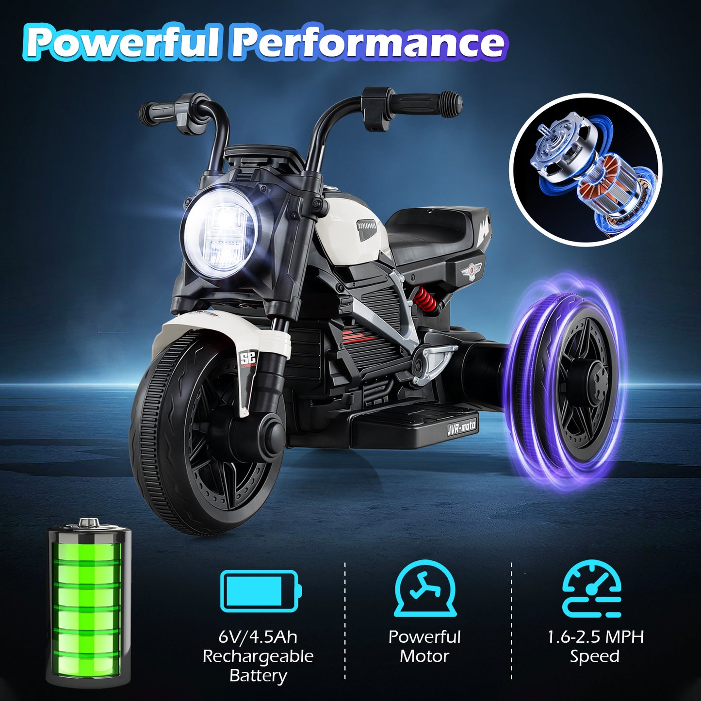 6V Kids Electric Motorcycle with LED Headlight and Music for Toddlers Aged 3-5, White Powered Ride On Toys at Gallery Canada