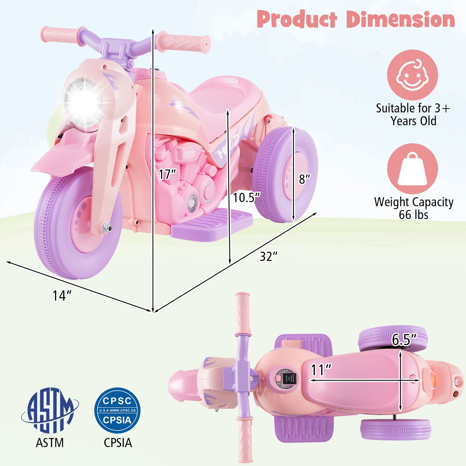 6V Kids Electric Ride On Motorcycle With Bubble Maker, Music, Purple, Pink Powered Ride On Toys at Gallery Canada