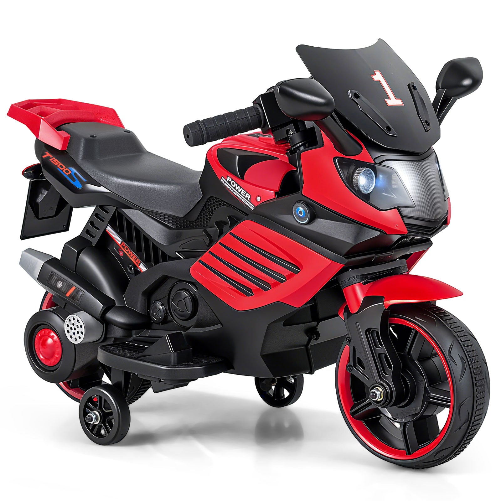6V Kids Motorcycle, With Headlights, Music, Detachable Training Wheels, Red Powered Ride On Toys at Gallery Canada