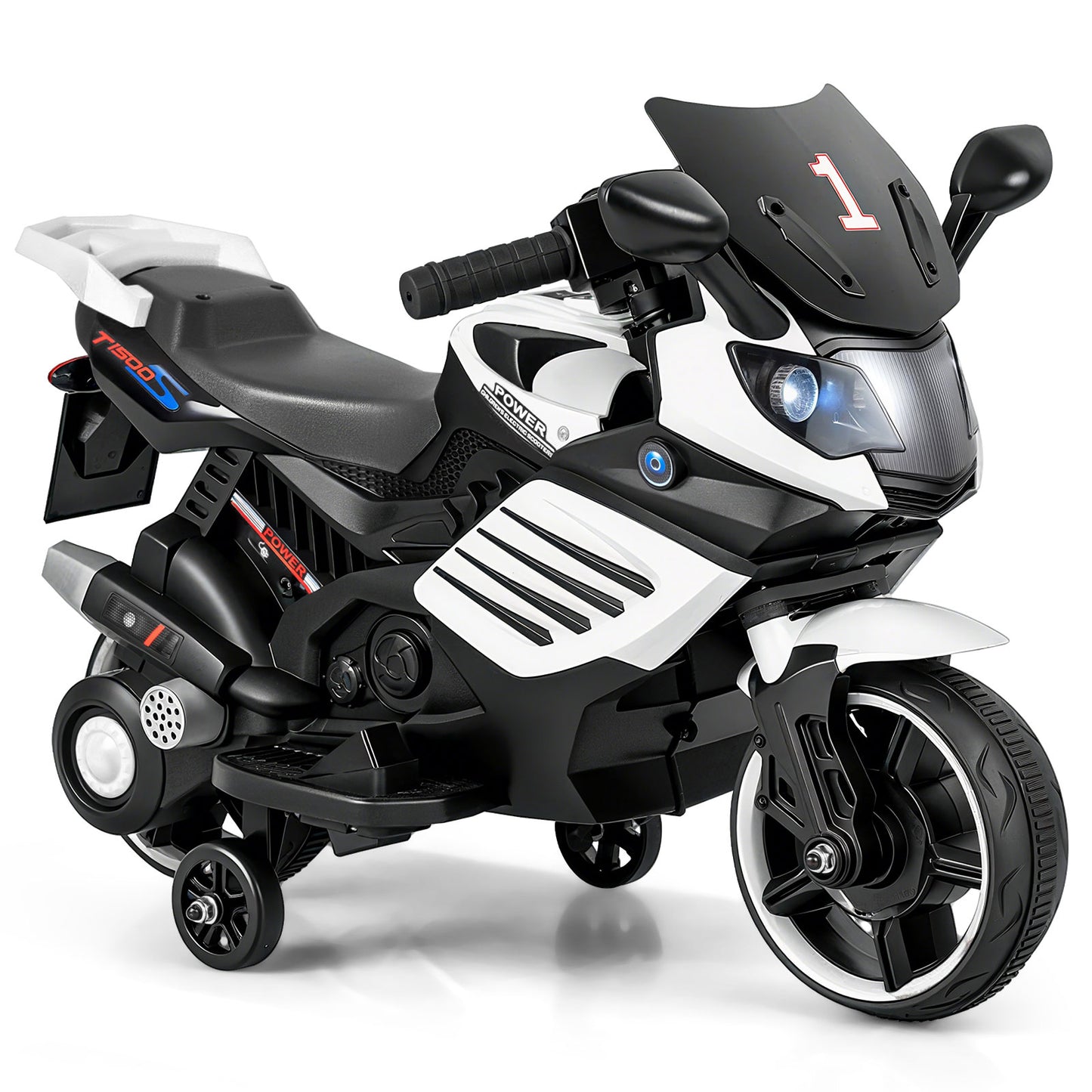 6V Kids Motorcycle, With Headlights Music Detachable Training Wheels, White Powered Ride On Toys at Gallery Canada