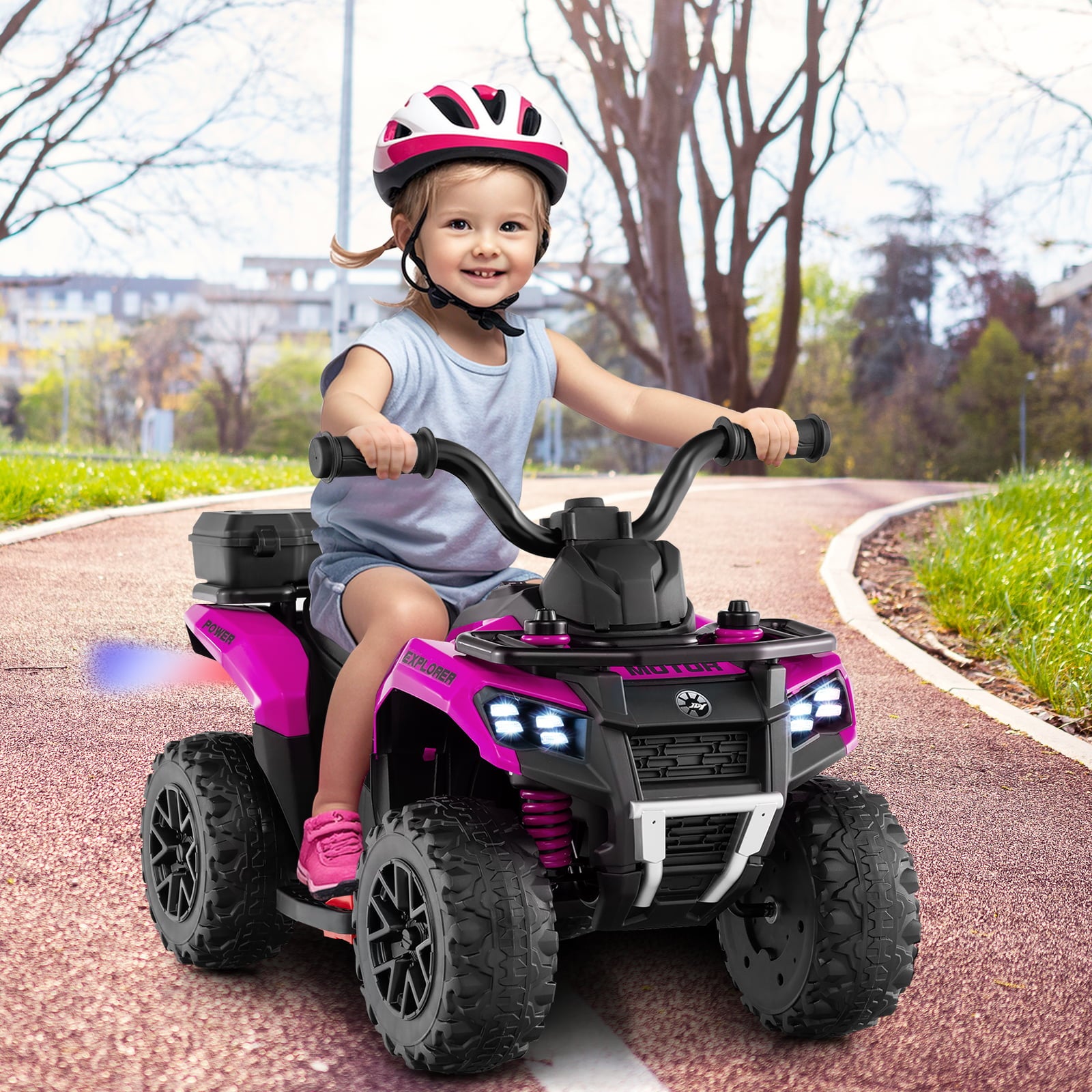 6V Kids Ride On ATV With Spray Function, Storage Box, Music, Pink Powered Ride On Toys at Gallery Canada
