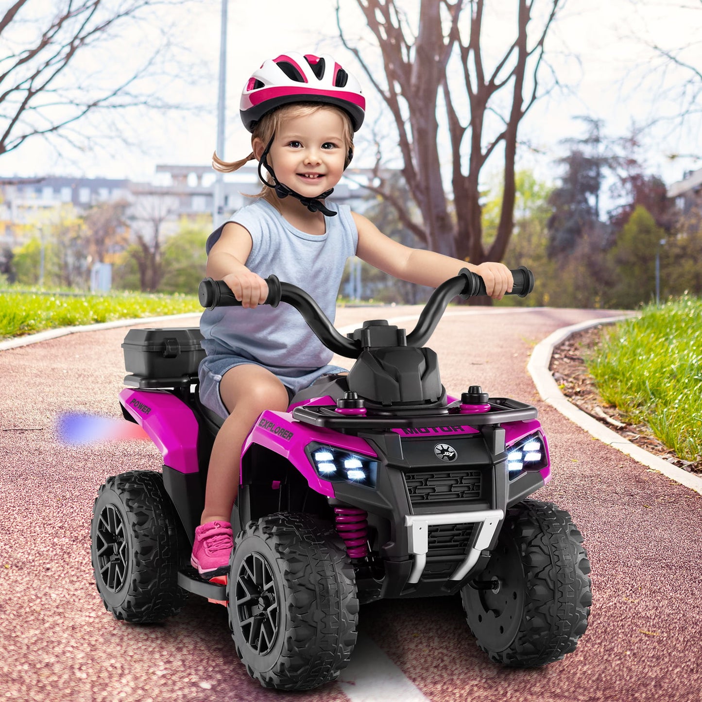 6V Kids Ride On ATV With Spray Function, Storage Box, Music, Pink Powered Ride On Toys at Gallery Canada