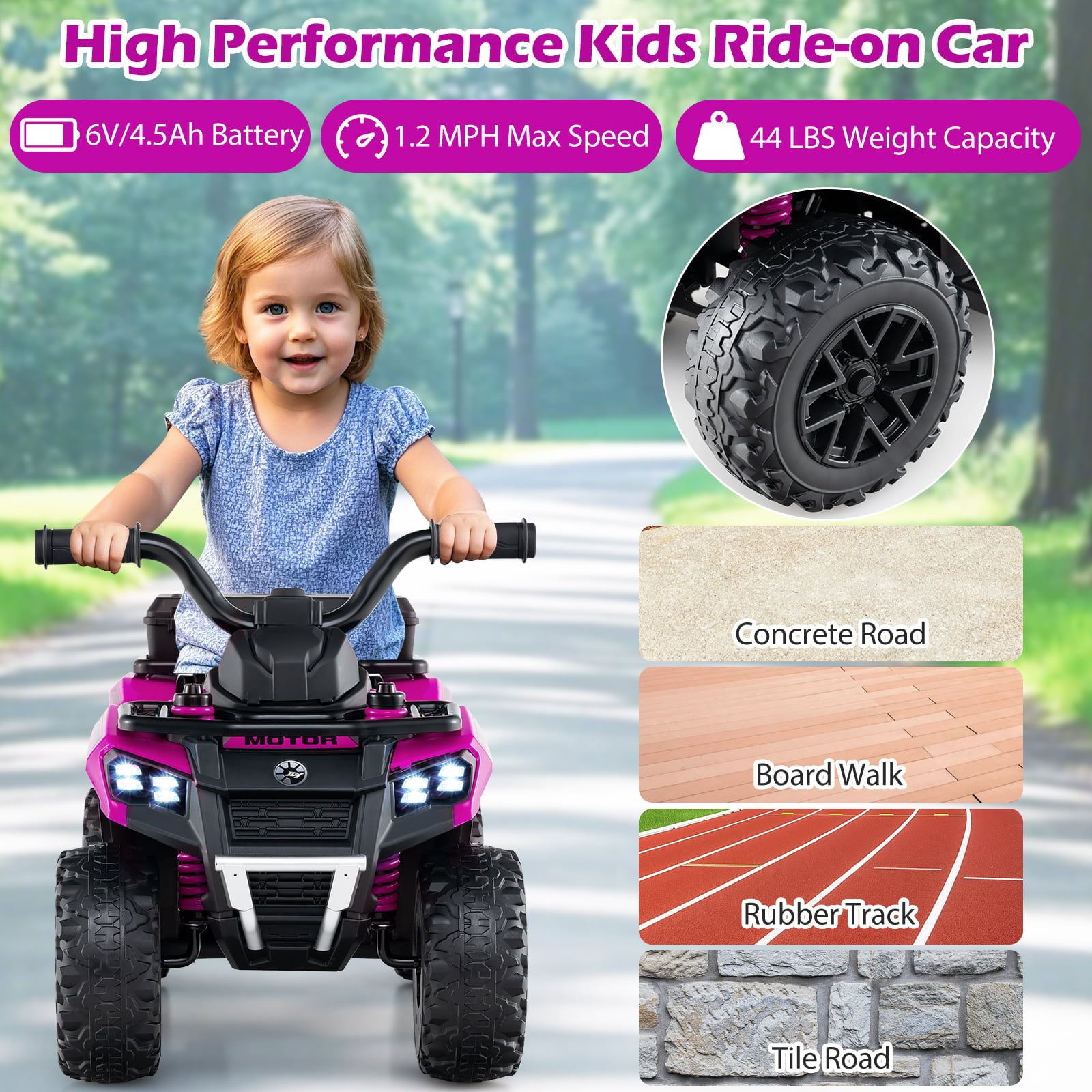 6V Kids Ride On ATV With Spray Function, Storage Box, Music, Pink Powered Ride On Toys at Gallery Canada