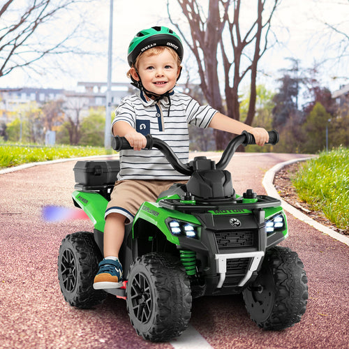 6V Kids Ride On ATV, Spray Function, Storage Box, Music, Green