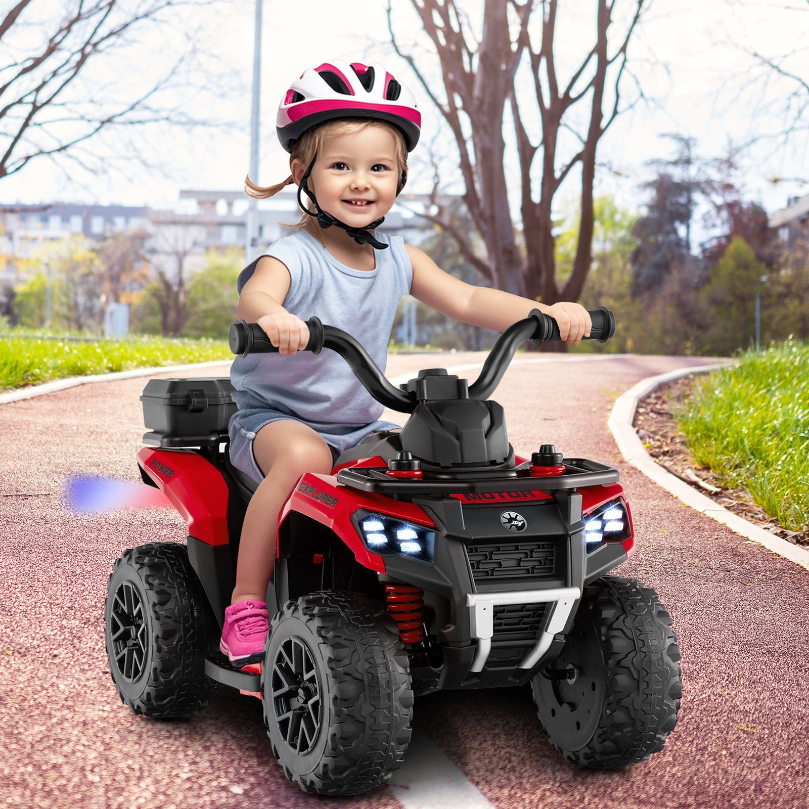 6V Kids Ride On ATV, Spray Function, Storage Box, Music, Red Powered Ride On Toys at Gallery Canada
