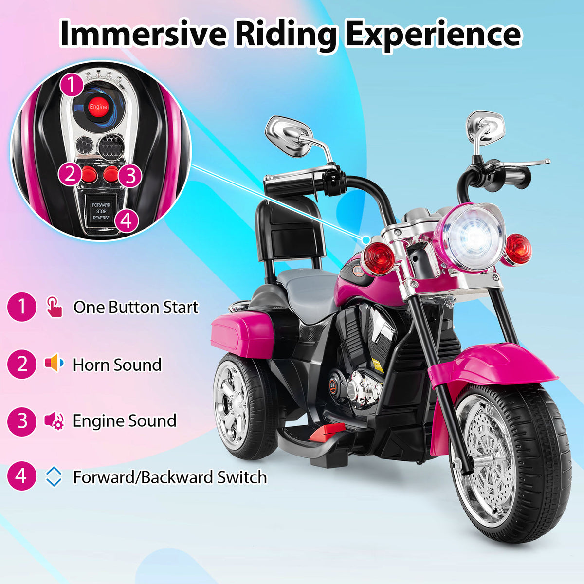 6V Powered Toddler 3-Wheel Motorbike Ride On Toy, Hot Pink Powered Ride On Toys at Gallery Canada