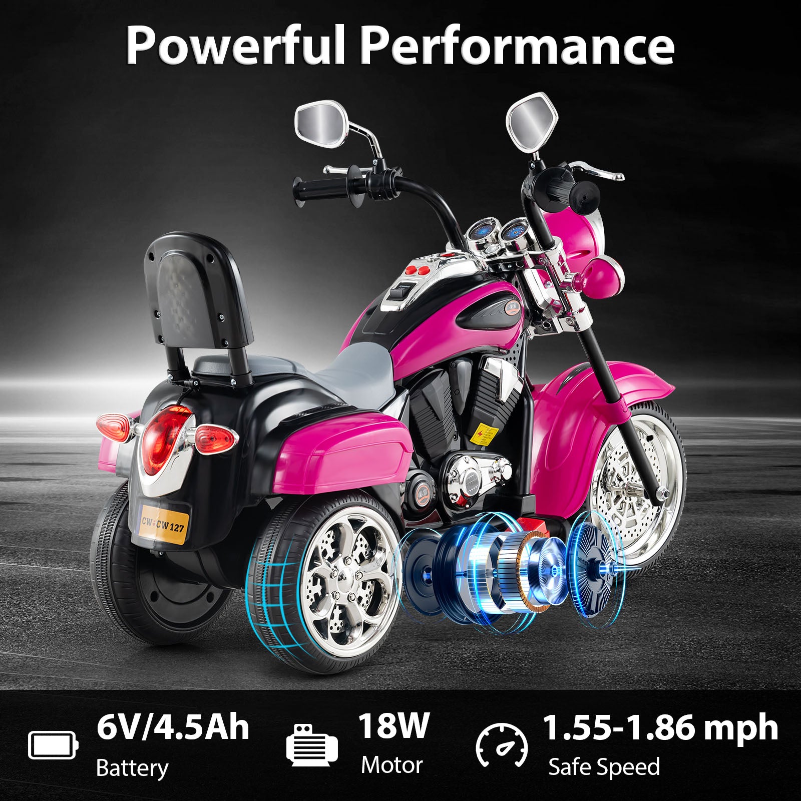 6V Powered Toddler 3-Wheel Motorbike Ride On Toy, Hot Pink Powered Ride On Toys at Gallery Canada