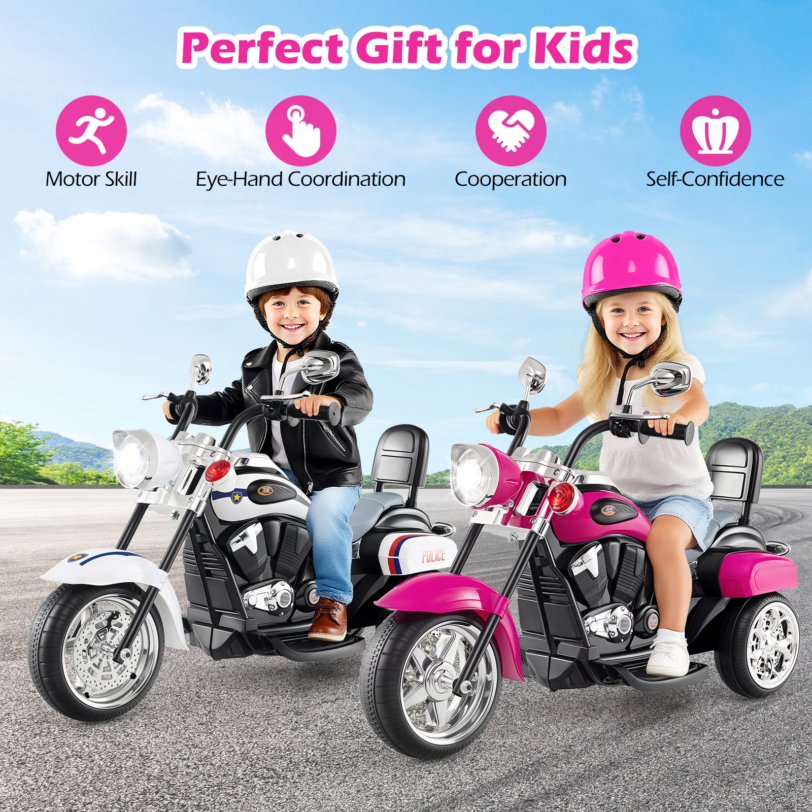 6V Toddler Ride On Motorbike, 3-Wheel, Horn, Headlight, Black And White Powered Ride On Toys at Gallery Canada