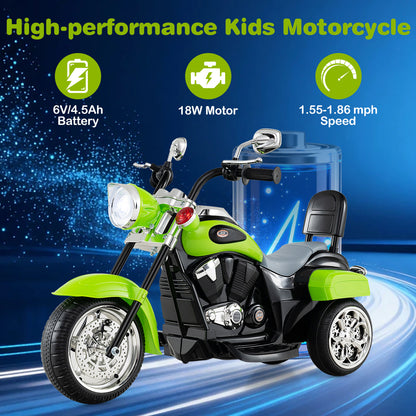 6V Toddler 3-Wheel Motorbike Ride On with Horn, Headlight, Green Powered Ride On Toys at Gallery Canada
