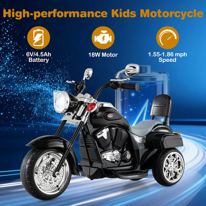 Moto à 3 roues pour tout-petits 6V, jouet à monter, noir