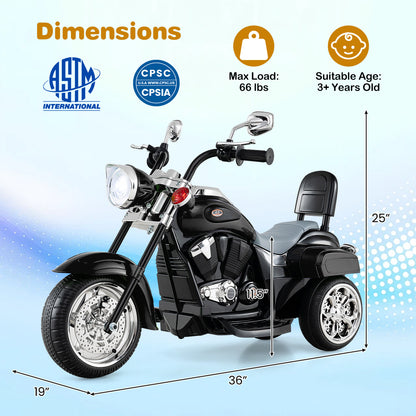 Moto à 3 roues pour tout-petits 6V, jouet à monter, noir