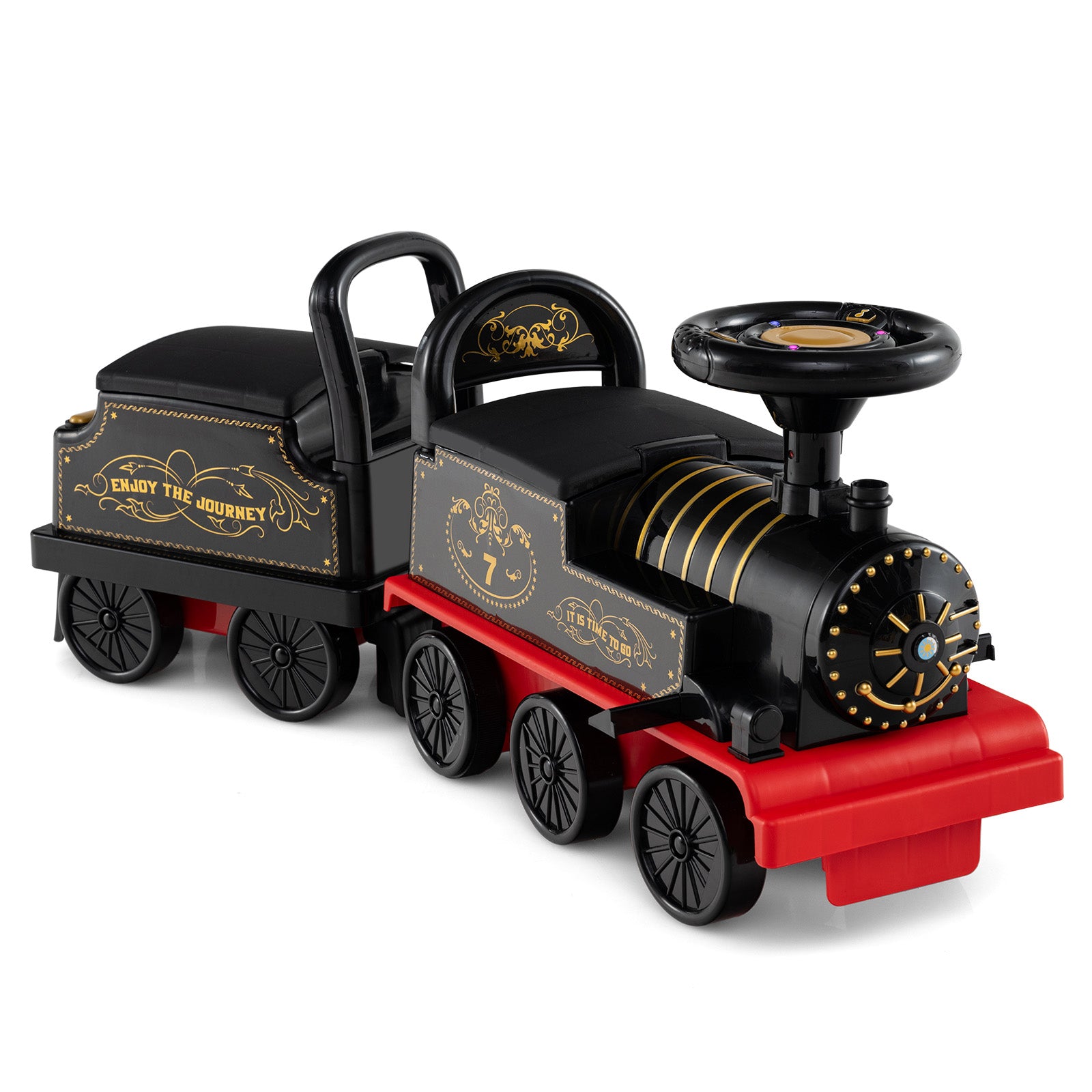 6V Ride On Train, 2-Seater With Carriage, Flashing LED Lights, Black Powered Ride On Toys Black at Gallery Canada