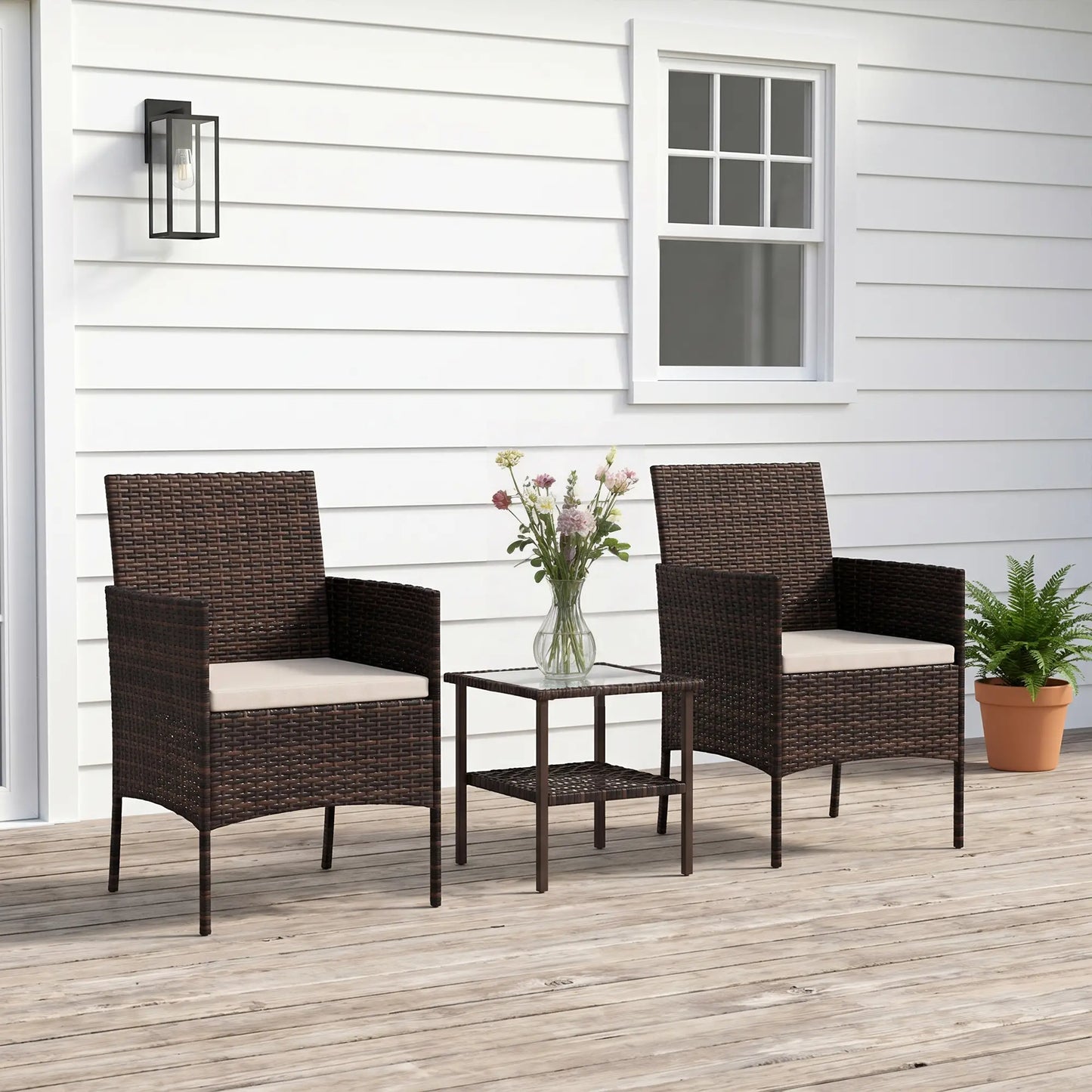 3-Piece Wicker Bistro Set, 2-Tier Glass Top Table, Beige Bistro Sets at Gallery Canada