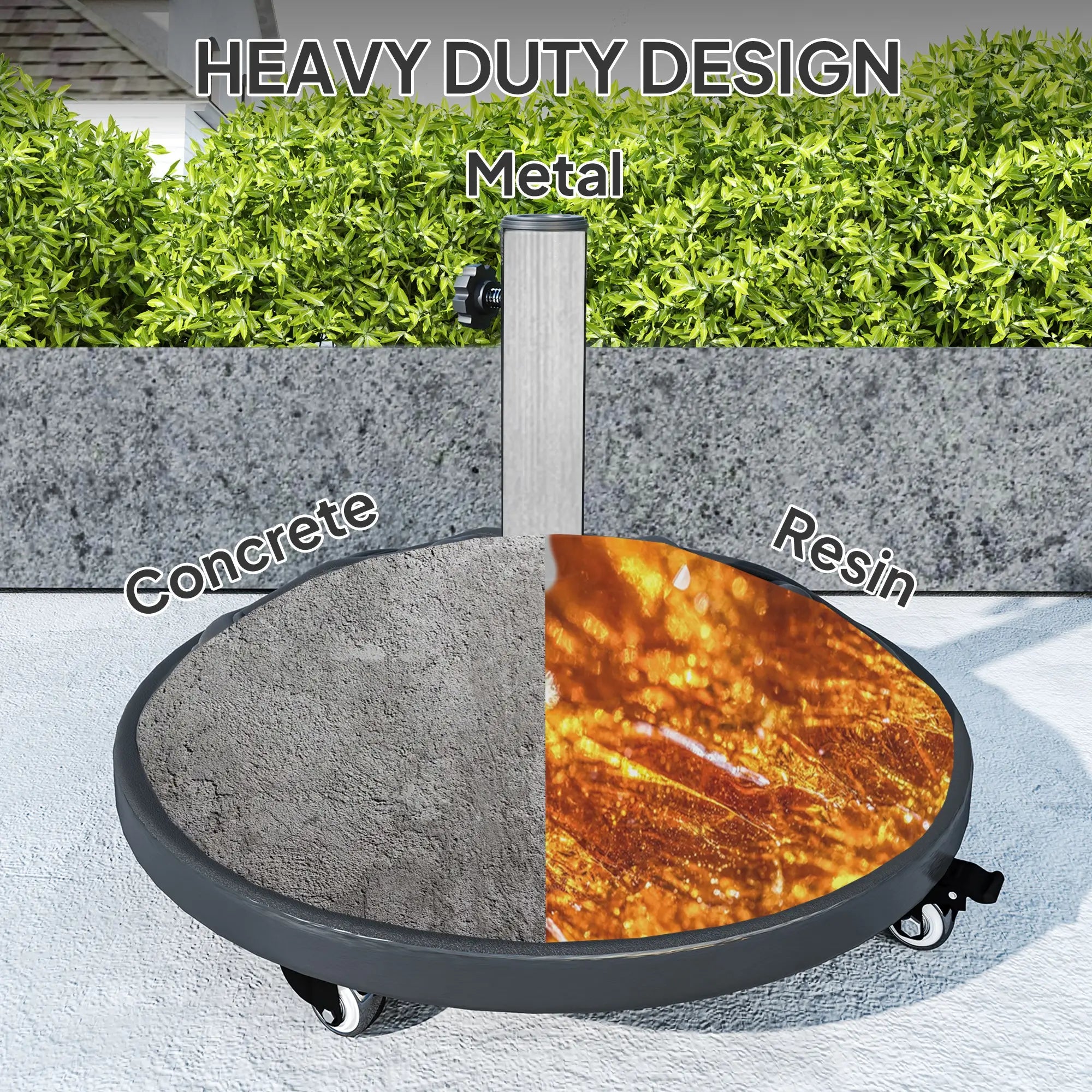Round Patio Umbrella Base With Wheels, 44 Lbs Resin Stand, 1.3