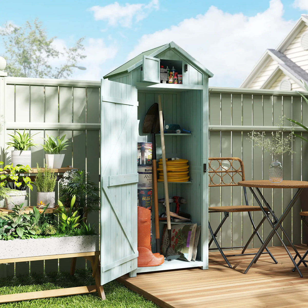 30" x 21" x 71" Garden Storage Shed, Outdoor Tool House, 3 Tier Shelves, Blue Sheds at Gallery Canada