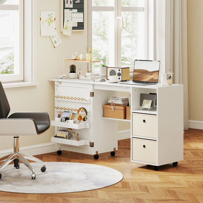 Rolling Sewing Machine Table, Folding Craft Table with Drawers, White Sewing Cabinets at Gallery Canada